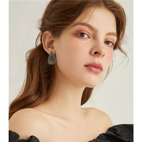 Black Zirconia Teardrop Earrings – Elegant Sterling Silver Plated - Picture 3 of 5